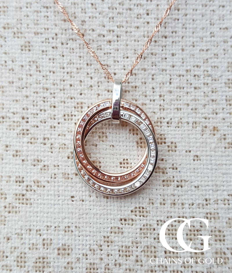 9ct Rose & White Gold Circle Necklace with Cubic Zirconia