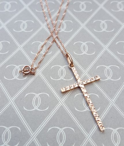 Cross Necklace with A Hammered Finish | 9ct Rose Gold