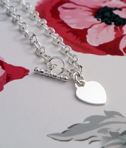 Sterling Silver Belcher Necklace with Heart Charm 16"