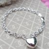 Sterling Silver Bracelet with Puffed Heart Charm 7.5"