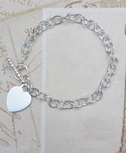 Personalised Sterling Silver Belcher Bracelet with Heart Charm 7.5"