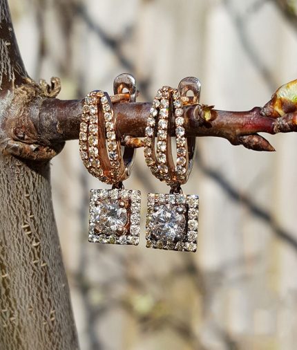 9ct Rose Gold & Diamonds Halo Drop Earrings 1.7ct