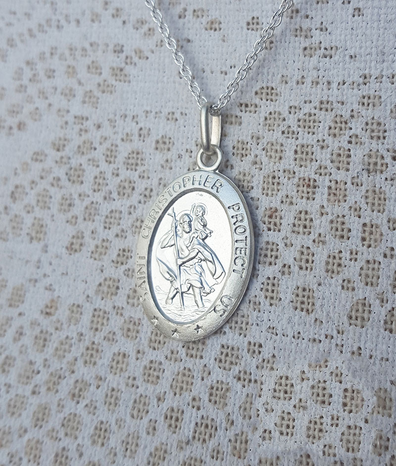 Sterling Silber 0,925 Oval Heiliger Christophorus Medaille Charm Anhänger 392385409131
