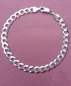 9ct White Gold Diamond Cut Flat Curb Bracelet 7"