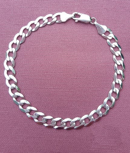 9ct White Gold Diamond Cut Flat Curb Bracelet 7"