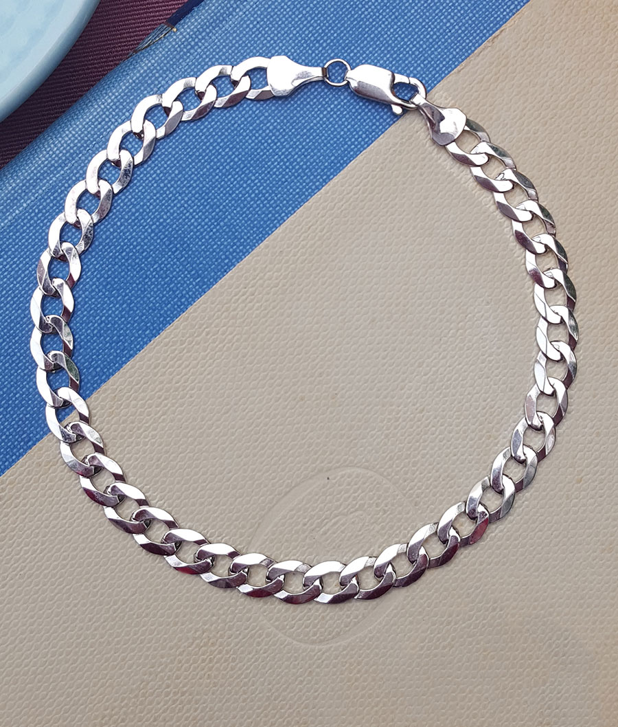 Mens Ladies 9ct White Gold Diamond Cut Curb Bracelet 85