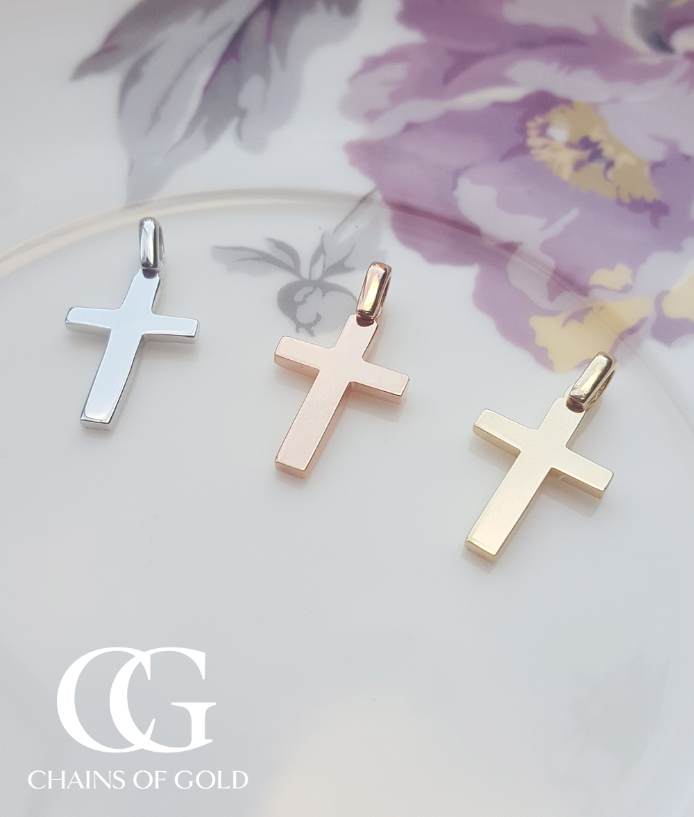 Solid Hand Made 9ct Gold Cross Necklace In Yellow Rose White