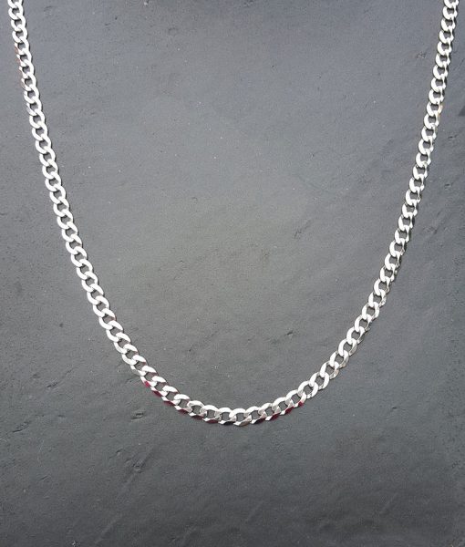 50cm 9ct Solid White Gold Diamond Cut Curb Chain Necklace - Made In Italy
