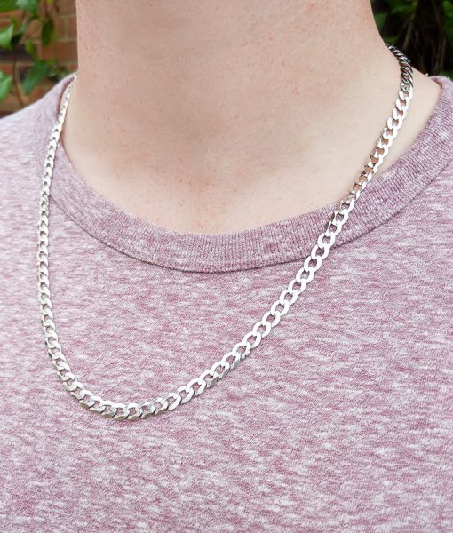 Men's 9ct White Curb Chain Necklace Diamond Cut Links 20" 22" 24"