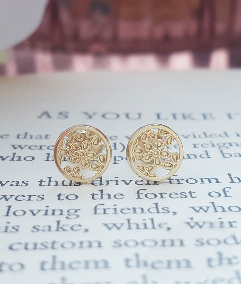 Small Fine 9ct Yellow Gold Filigree Flower Stud Earrings