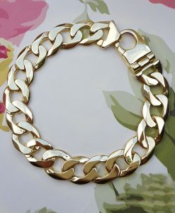 Men's 9ct Yellow Gold Chunky Solid Curb Bracelet 50 Grams