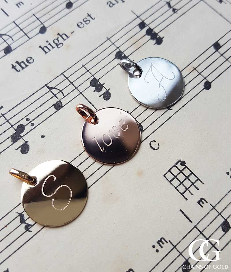 Solid gold discs for enraving necklace pendant