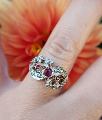 Vintage Inspired 9ct Rose Gold Festoon Ring with Ruby or Sapphire