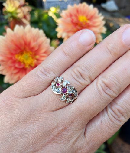 Vintage Inspired 9ct Rose Gold Festoon Ring with Ruby or Sapphire