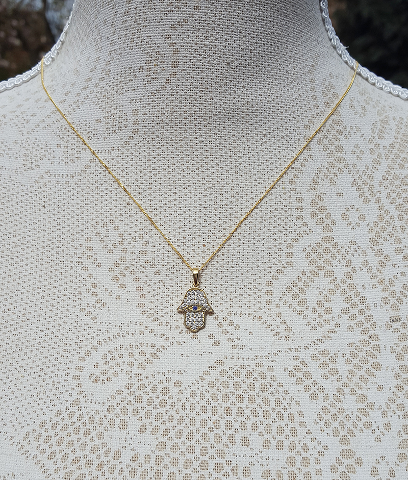 9ct gold hamsa necklace discount