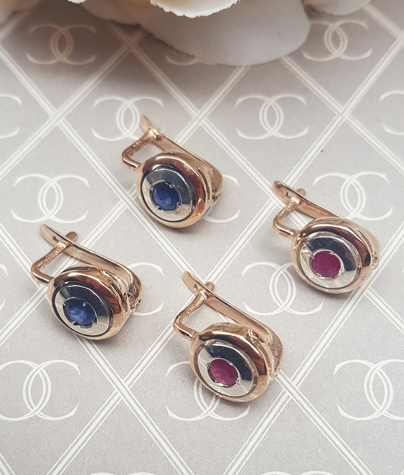 Art Deco Inspired 9ct Rose Gold & Sapphire or Ruby Target Earrings