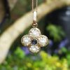 Victorian Style 9ct Rose Gold, Pearl & Gemstone Flower Necklace