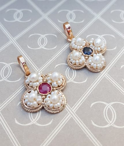 Victorian Style 9ct Rose Gold, Pearl & Gemstone Flower Necklace