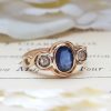 Art Deco Inspired 9ct Rose Gold, Blue Sapphire & Diamond Three Stone Ring