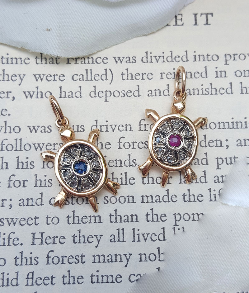 Vintage Rose Gold Turtle Necklace With Diamond Sapphire Or Ruby - Sterling Silver Turtle Pendant Uk Vintage Rose Gold Turtle Necklace With Diamond Sapphire Or Ruby - Sterling Silver Turtle Pendant Uk