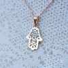 9ct Rose & White Gold Sparkling Hamsa Hand Necklace