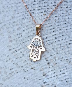 9ct Rose & White Gold Sparkling Hamsa Hand Necklace