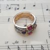 Vintage inspired trinity rings in sapphire ruby and diamonds