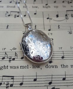 Large Sterling Silver Engraved Oval Locket Necklace