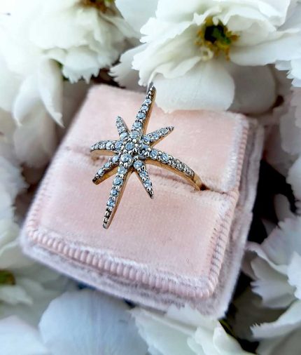 Beautiful 9ct Yellow Gold Cubic Zirconia North Star Ring