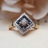 Art Deco Inspired 9ct Yellow Gold, Diamond & Sapphire Ring
