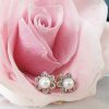 Pearl & Diamonds Delicate Flower Drop Earrings in 9ct Rose Gold. Vintage Style Inspired.