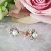 Pearl & Diamonds Delicate Flower Drop Earrings in 9ct Rose Gold. Vintage Style Inspired.