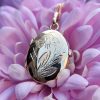 9ct Yellow Gold Engraved Oval Flower Locket Necklace