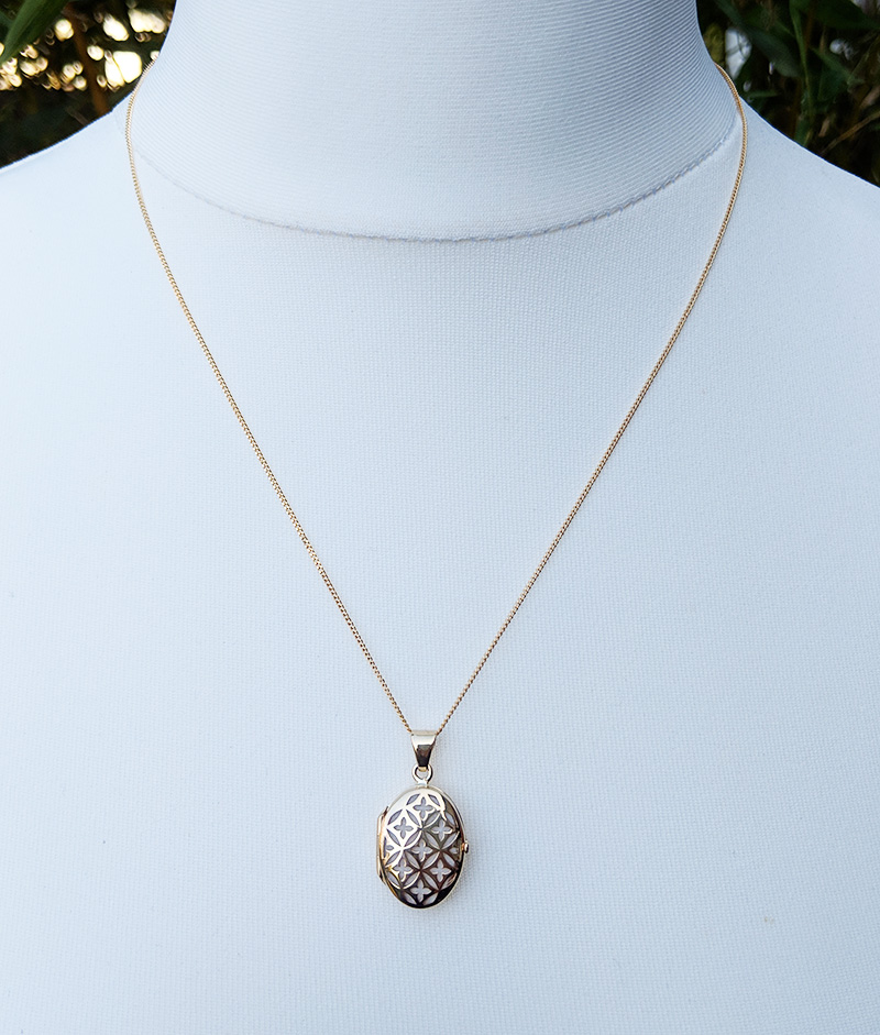 9ct Yellow Gold Openwork Oval Locket Necklace