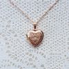 Petite 9ct Rose Gold Engraved Heart Locket Necklace with a set Diamond