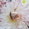 Petite 9ct Rose Gold Engraved Heart Locket Necklace with a set Diamond