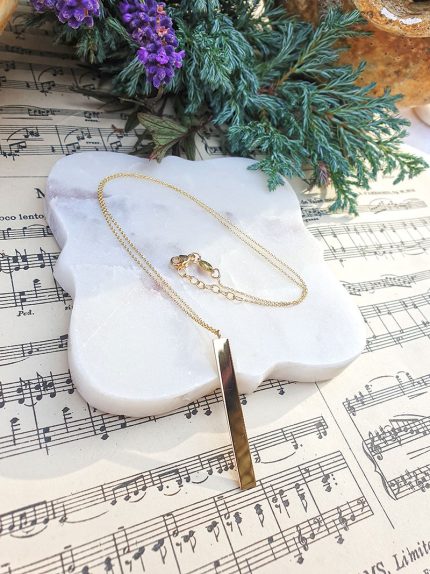 Veritical bar necklace in solid gold personalise and engrave