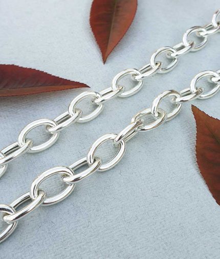 Solid Sterling Silver Oval Belcher Chain Necklace