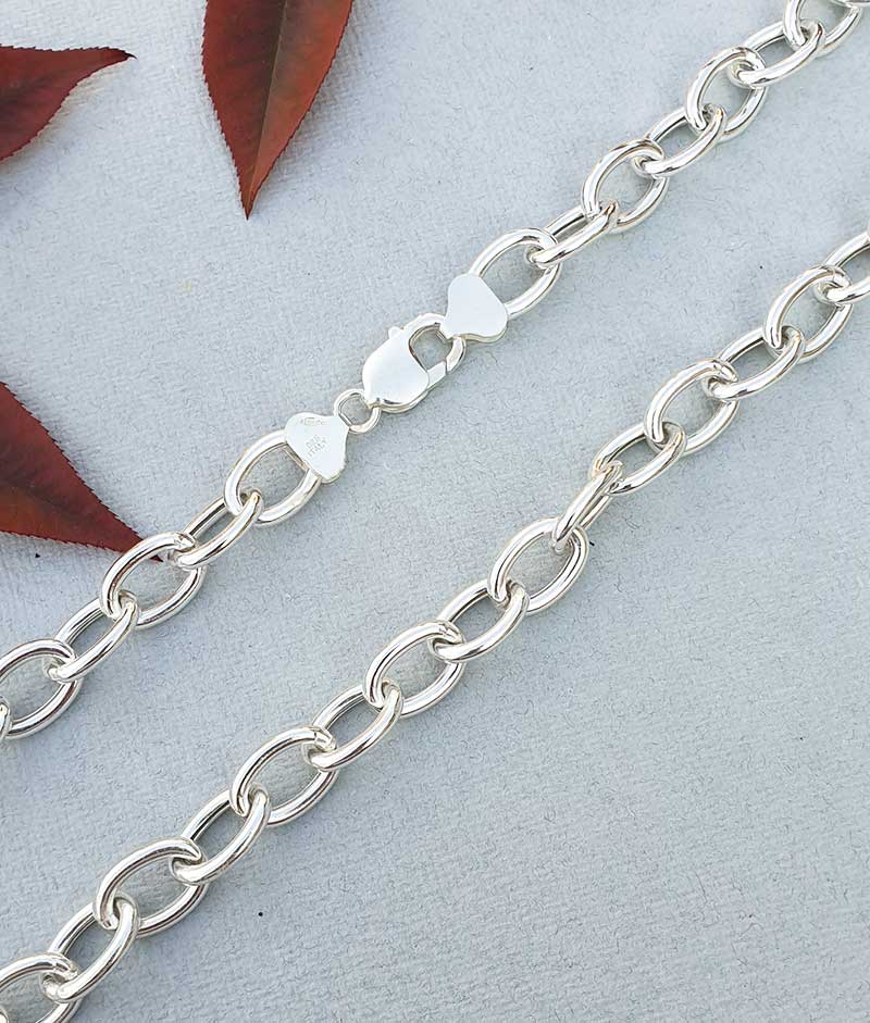 Unisex Sterling Silver Oval Belcher 