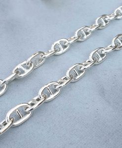 Unisex 10mm Sterling Silver Round Anchor Chain Necklace