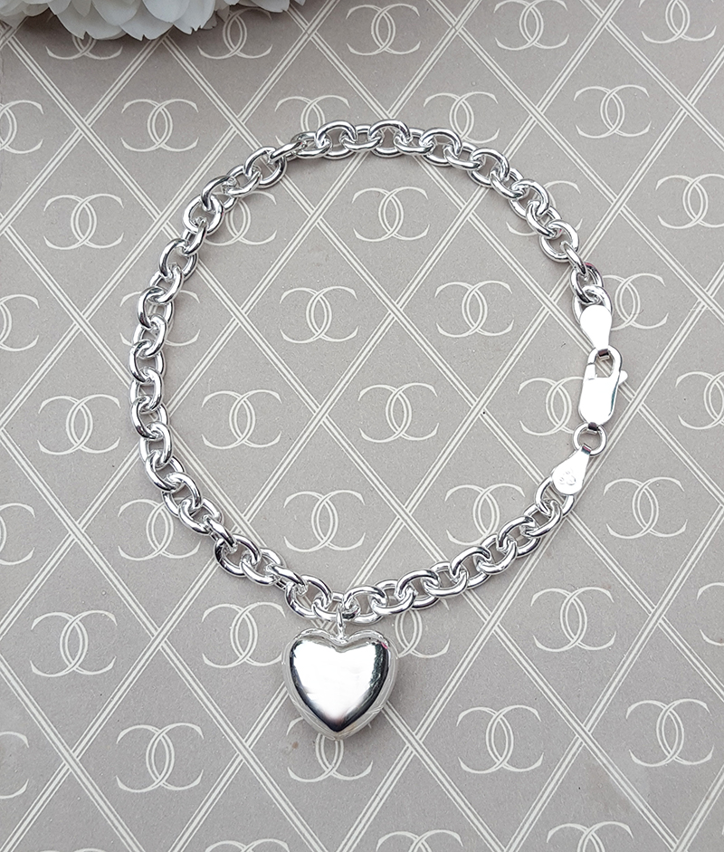 Delicate Sterling Silver Heart Charm Bracelet Delivered Next Day