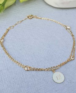 Personalised Ladies 9ct Yellow Gold Disc Charm Bracelet 7.5''