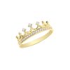 Solid 9ct yellow gold crown ring with cubic zirconia