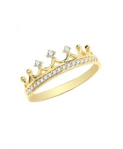 Solid 9ct yellow gold crown ring with cubic zirconia