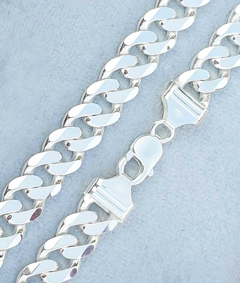 Unisex Sterling Silver 1.2cm Square Curb Chain Necklace 20″-28″