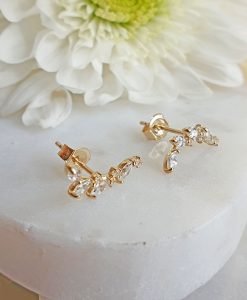 9ct yellow gold climber stud earrings with cubic zirconia