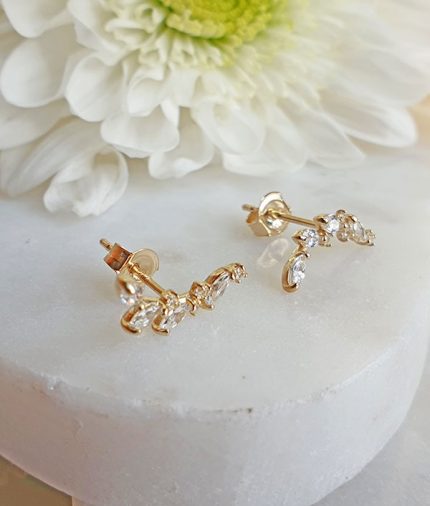 9ct yellow gold climber stud earrings with cubic zirconia