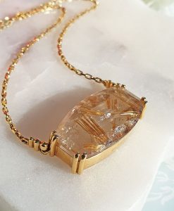 Large Vintage Rutilated Quartz Necklace in 18ct yelow gold