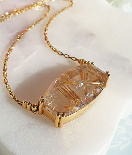 Large Vintage Rutilated Quartz Necklace in 18ct yelow gold