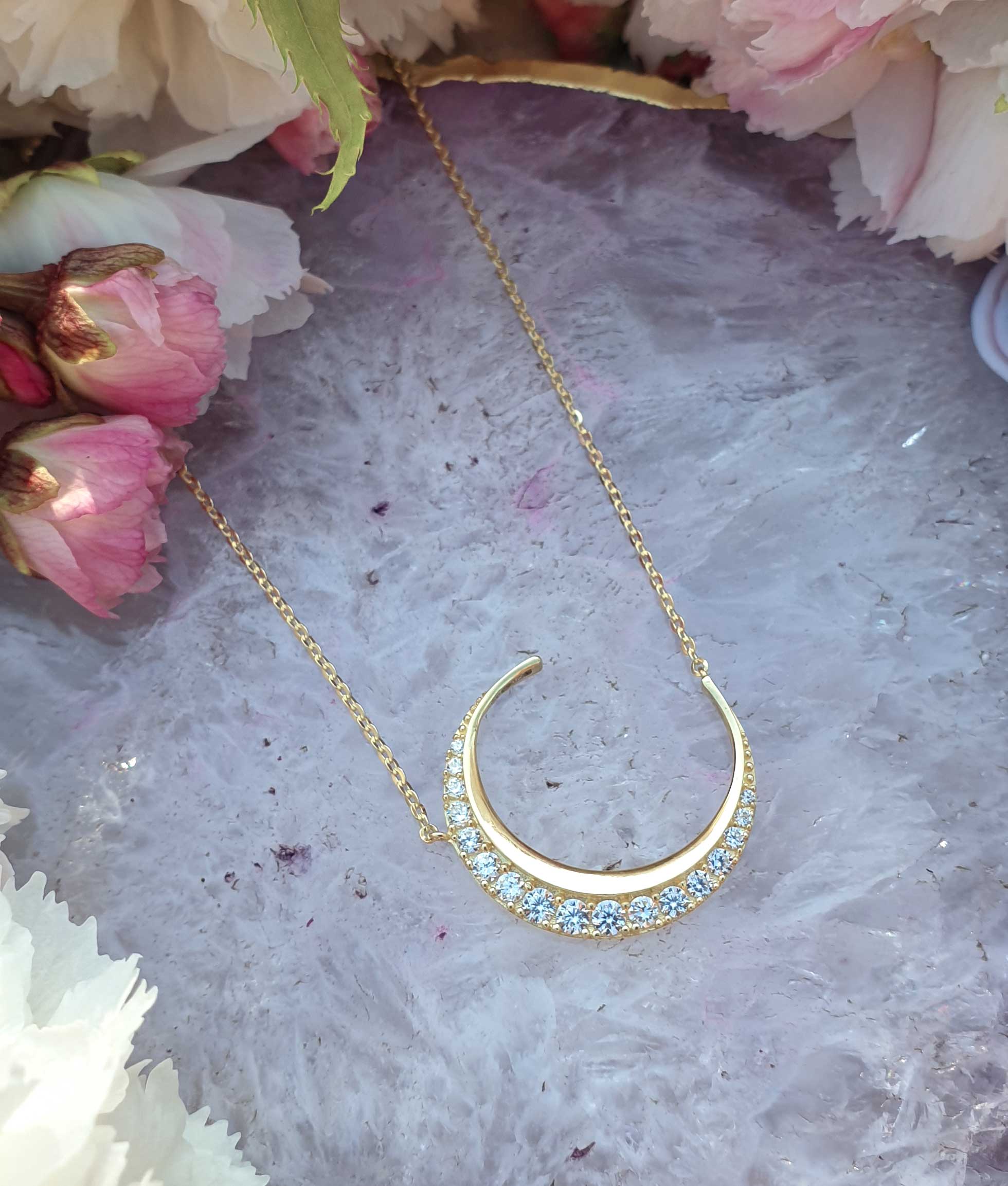 Solid gold deals moon pendant